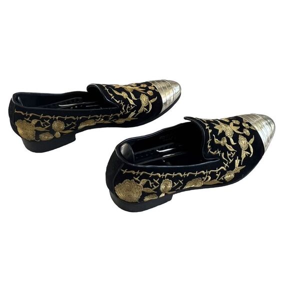 HUN Fashion Slip‎ On Gold Cap Toe Embroidered Shoe Sz 10.5 - Picture 4 of 8